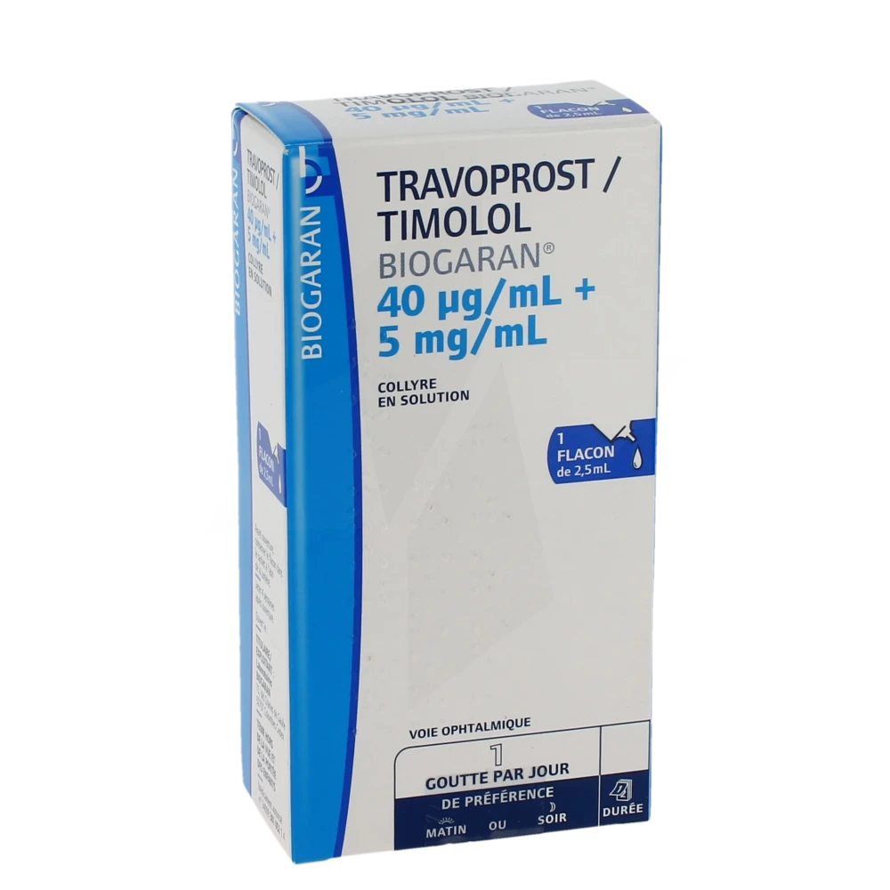 Travoprost/timolol Biogaran 40 Microgrammes/ml + 5 Mg/ml, Collyre En Solution