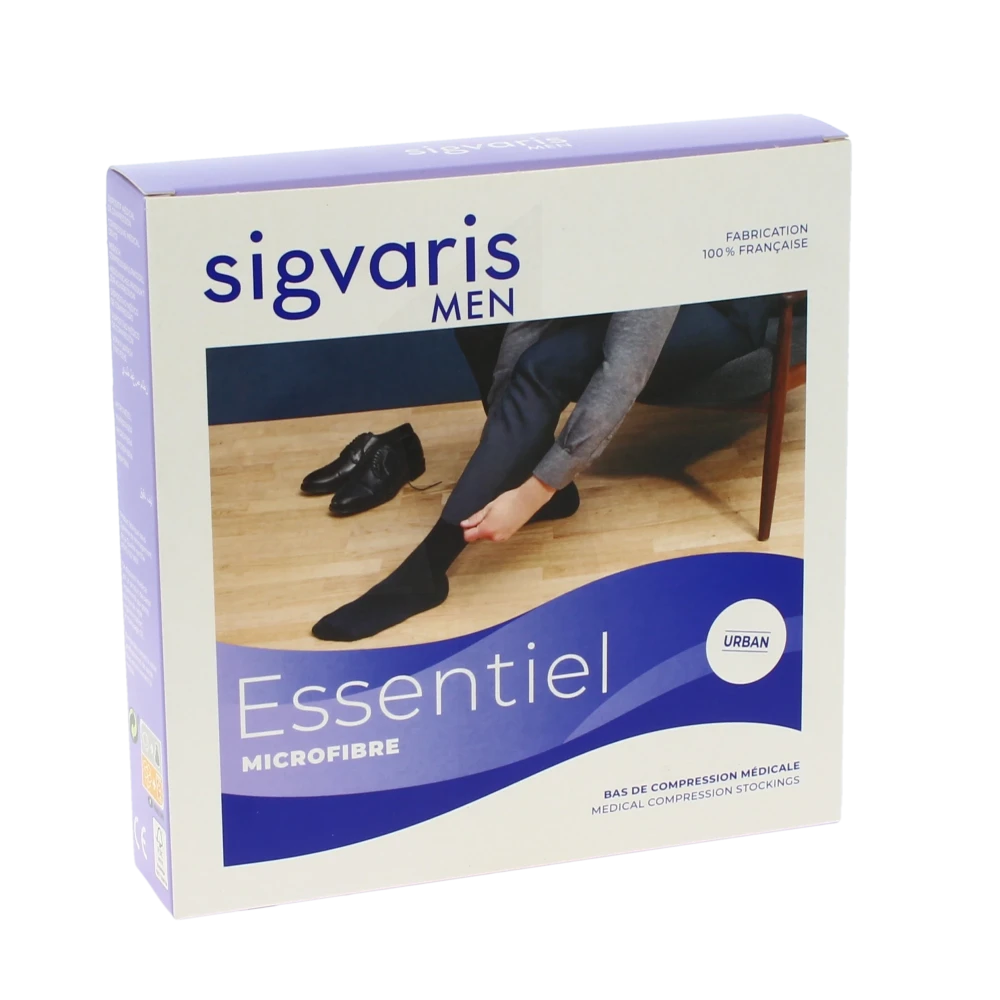 Sigvaris Essentiel Microfibre Bas Auto-fixants  Homme Classe 2 Noir Large Long