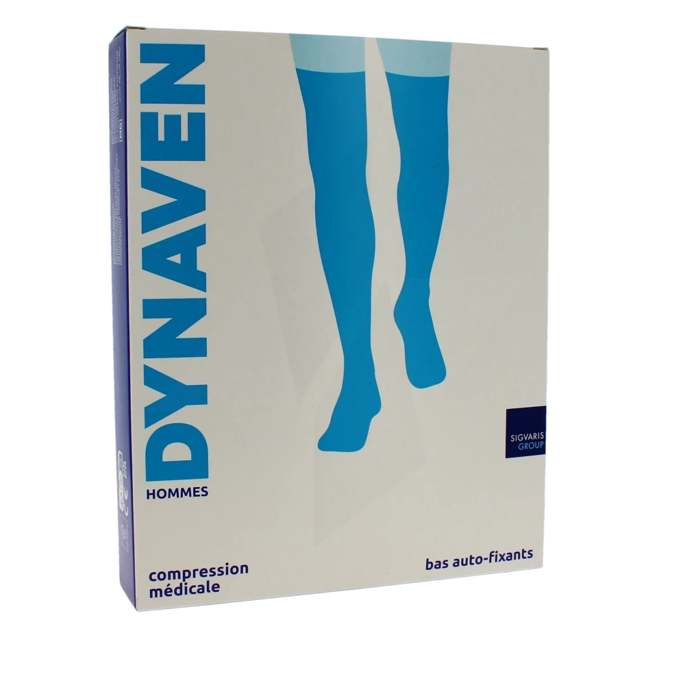 Sigvaris Dynaven Semi-opaque Fin Bas Auto-fixants Classe 3 Homme Noir Long M