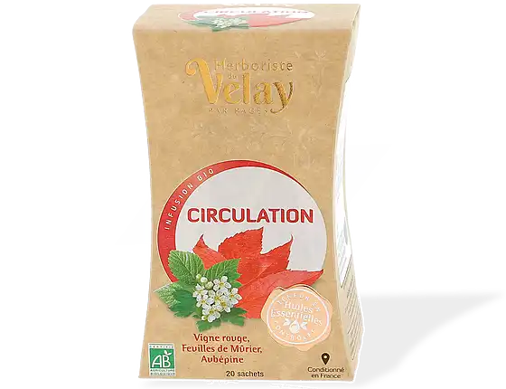 Pagès Circulation Infusion Bio Vigne Rouge Feuilles De Mûrier Aubépine Boîte De 20 Sachets