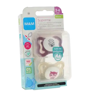 Mam Supreme Sucette Silicone 2-6 Mois Boîte De 2 + Boîte Stérilisation à BIAS