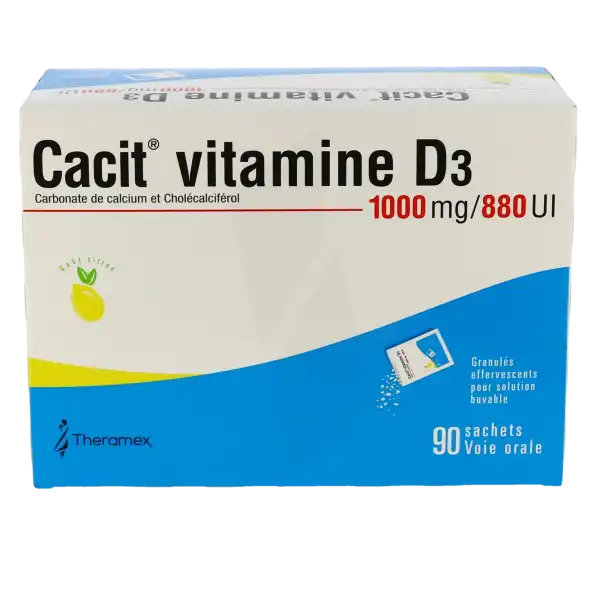 Cacit Vitamine D3 1000 Mg/880 Ui, Granulés Effervescents Pour Solution Buvable En Sachet