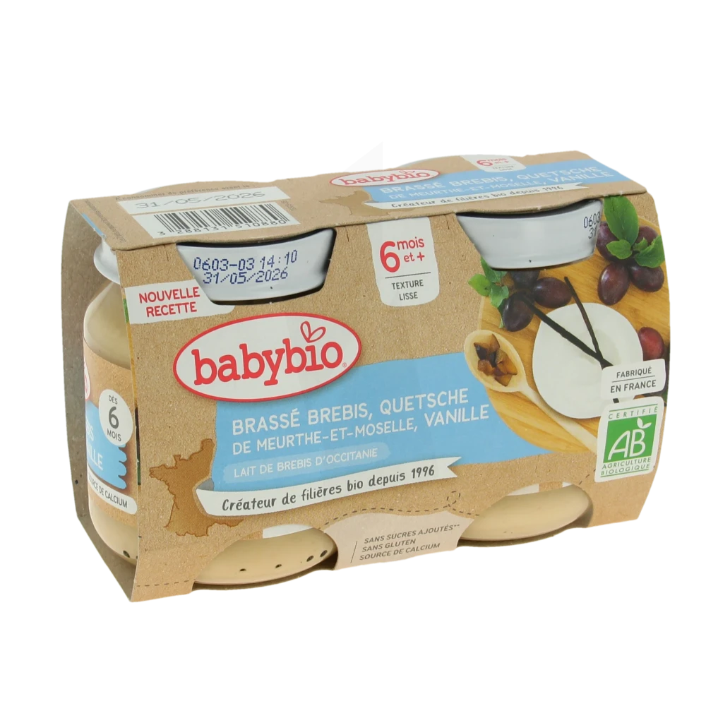Babybio Alimentation Infantile Brassé Lait De Brebis Mirabelle Vanille 2pots/130g
