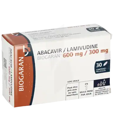Abacavir/lamivudine Biogaran 600 Mg/300 Mg, Comprimé Pelliculé à LE LAVANDOU