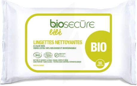 Bio Secure Bébé 50 Lingettes Nettoyantes