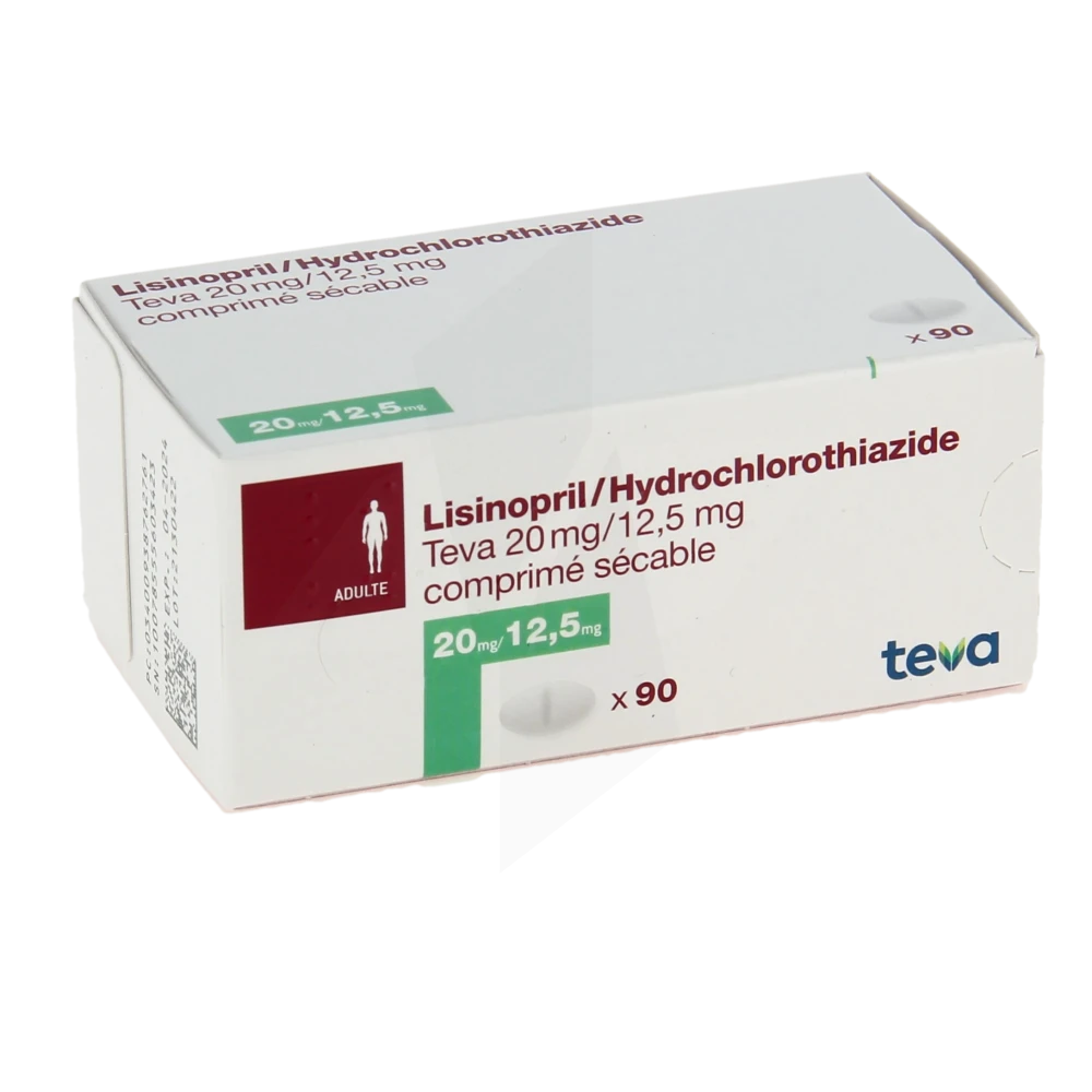 Lisinopril/hydrochlorothiazide Teva 20 Mg/12,5 Mg, Comprimé Sécable