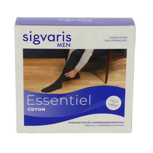 Sigvaris Essentiel Coton Chaussettes  Homme Classe 3 Noir Medium Long