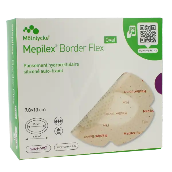 Mepilex Border Flex Oval Pansement Hydrocellulaire Adhésif Stérile Siliconé 7.8x10cm B/16