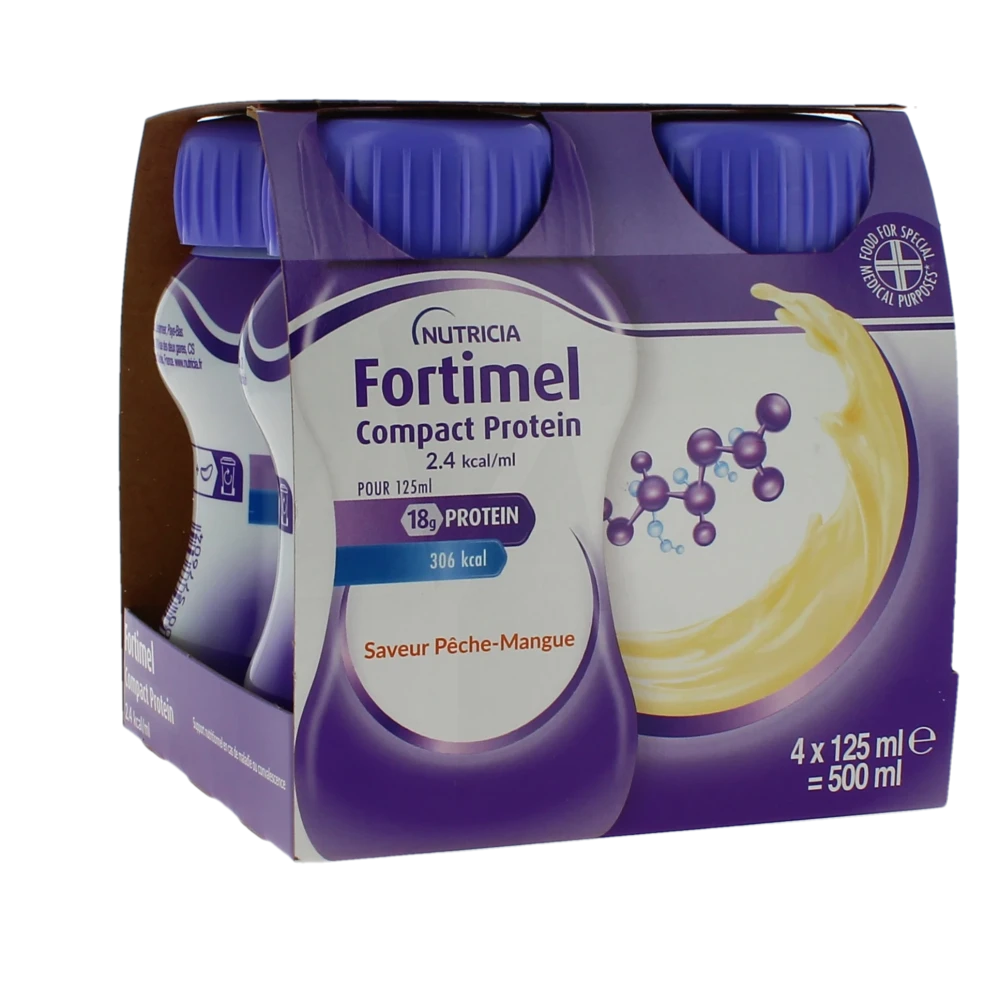 Fortimel Protein Nutriment Pêche Mangue 4 Bouteilles/125ml