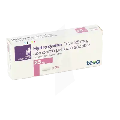 Hydroxyzine Teva 25 Mg, Comprimé Pelliculé Sécable à Paris