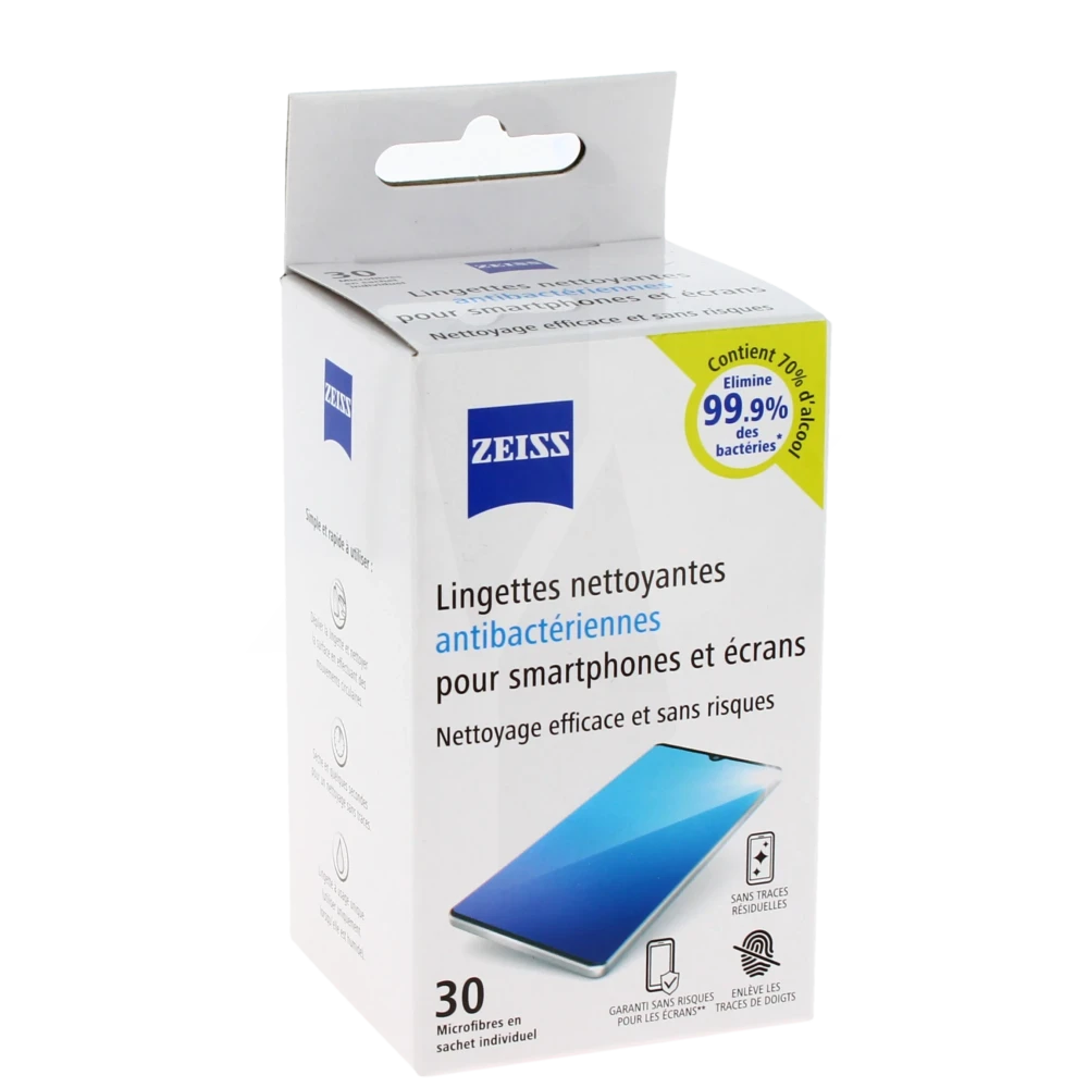 Zeiss Lingette Nettoyante Antibactérienne Smartphone écran 30 Sachets