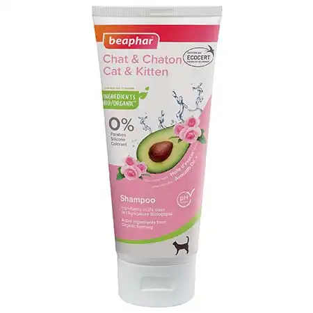 Beaphar Shampooing Chat Et Chaton Labellisé Ecocert Extraits Naturels D'huile D'avocat & De Rose 200ml