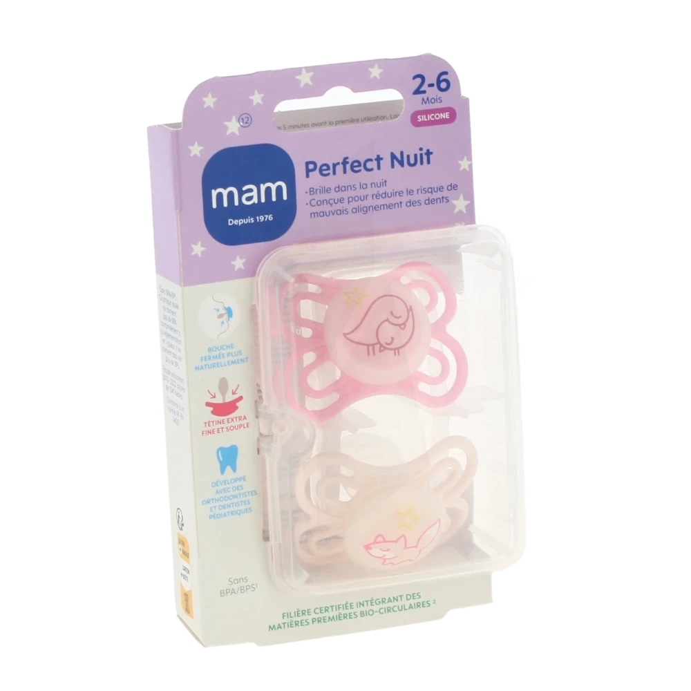 Mam Perfect Sucette Anatomique Silicone 2-6mois Nuit B/2