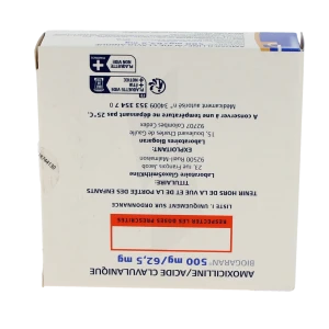 Amoxicilline/acide Clavulanique Biogaran 500 Mg/62,5 Mg, Comprimé Pelliculé (rapport Amoxicilline/acide Clavulanique : 8/1)