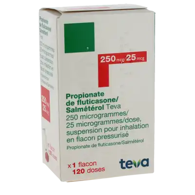 PROPIONATE DE FLUTICASONE/SALMETEROL TEVA 250 microgrammes/25 microgrammes/dose, suspension pour inhalation en flacon pressurisé