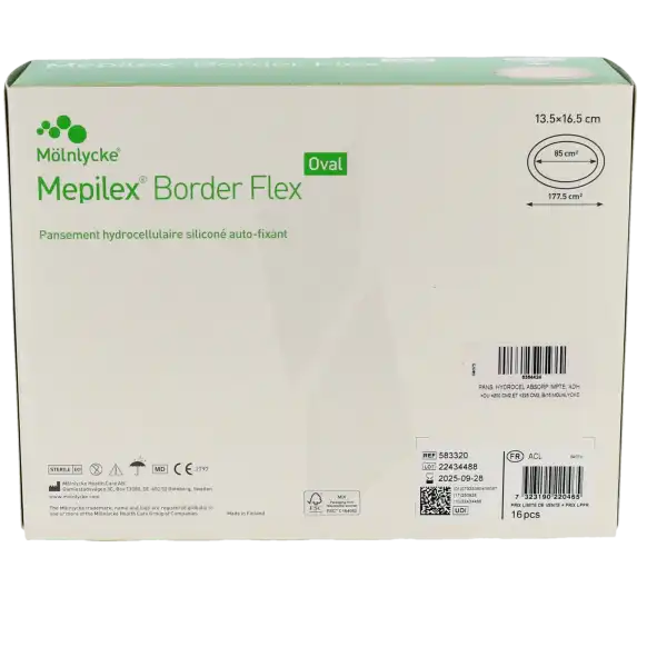 Mepilex Border Flex Oval Pansement Hydrocellulaire Adhésif Stérile Siliconé 13,5x16,5cm B/16