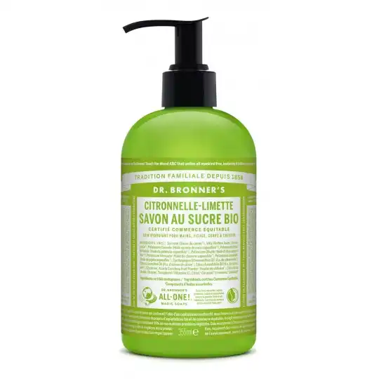 Dr Bronner's Savon Liquide Citronnelle Citron Vert Et Sucre Bio Pompe - 355 Ml