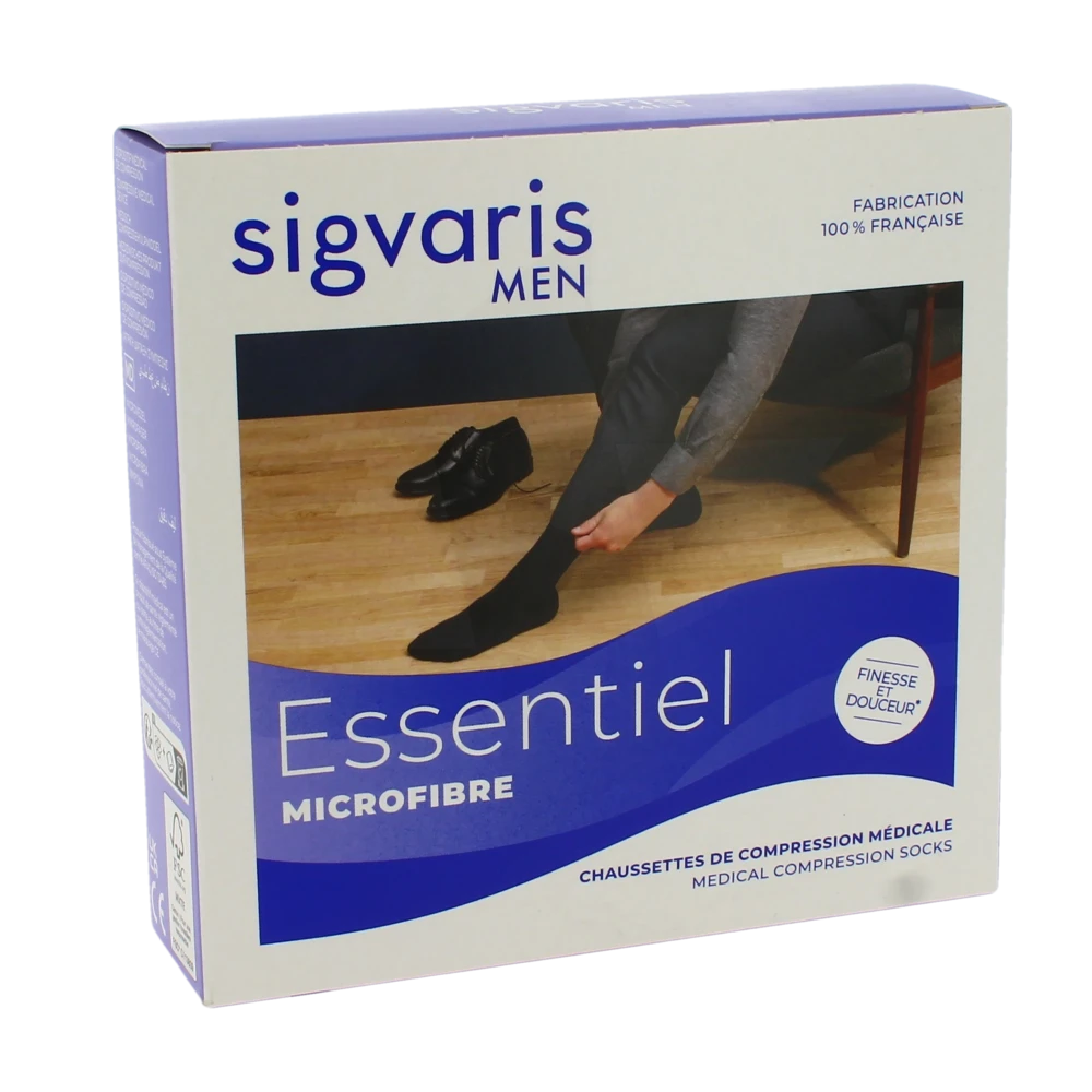 Sigvaris Essentiel Microfibre Chaussettes  Homme Classe 2 Noir Large Normal