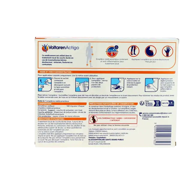 Voltarenactigo 140 Mg, Emplâtre Médicamenteux