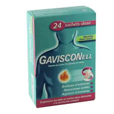 GAVISCONELL MENTHE SANS SUCRE, suspension buvable 24 sachets
