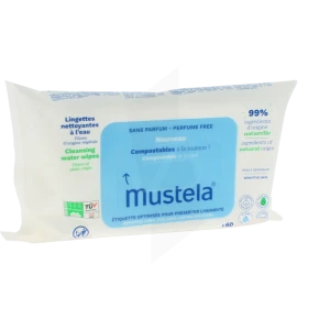 Mustela Lingettes Nettoyantes à L'eau Compostables Sans Parfum Paquet De 60