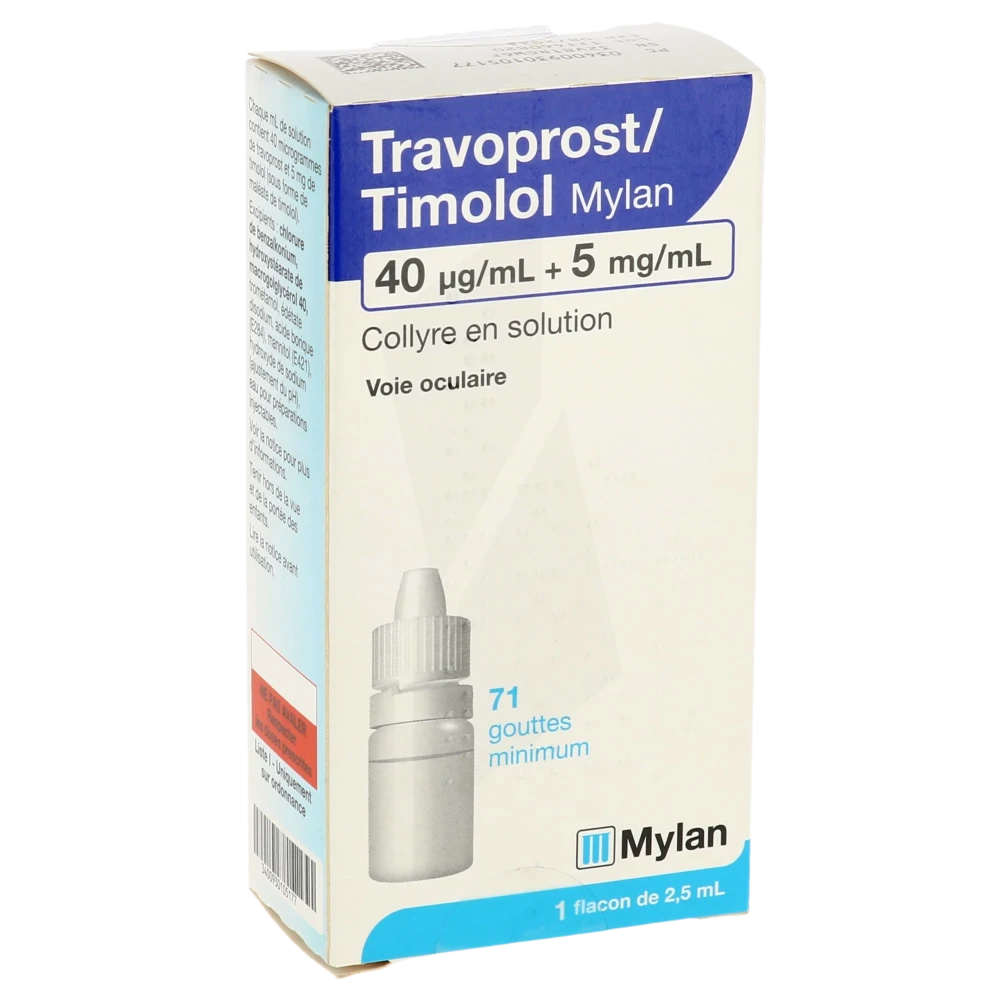 Travoprost/timolol Viatris 40 Microgrammes/ml + 5 Mg/ml, Collyre En Solution