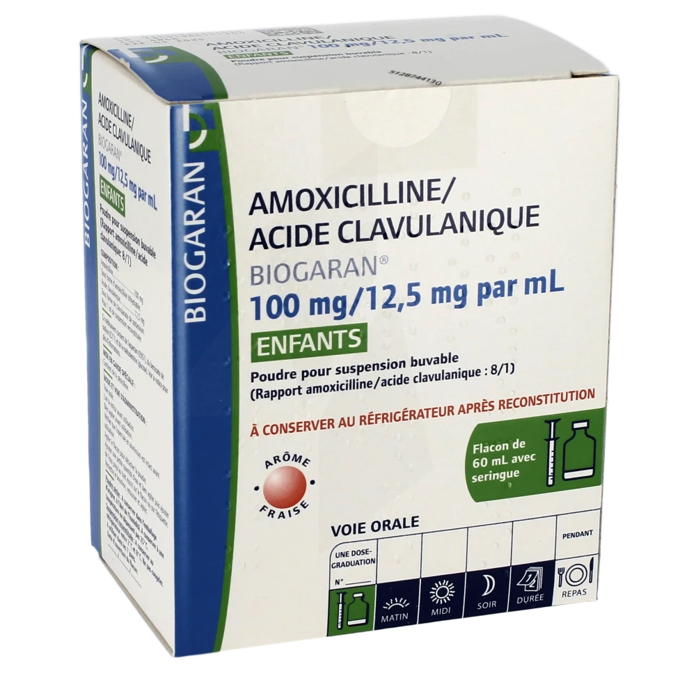 Amoxicilline/acide Clavulanique Biogaran 100 Mg/12,50 Mg Par Ml Enfants, Poudre Pour Suspension Buvable En Flacon (rapport Amoxicilline/acide Clavulanique : 8/1)
