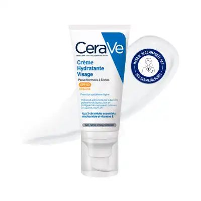 Cerave Crème Hydratante Visage Spf50 Pour Les Peaux Normales à Sèches Tube/52ml à Saint-Bonnet-de-Mure