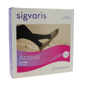 Sigvaris Active Coton Bas Auto-fixant Classe 2 Femme Noir Normal L