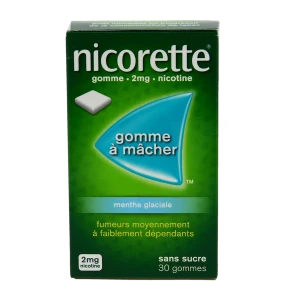 Nicorette Menthe Glaciale 2 Mg Sans Sucre, Gomme à Mâcher Médicamenteuse édulcorée Au Xylitol Et à L'acésulfame Potassique