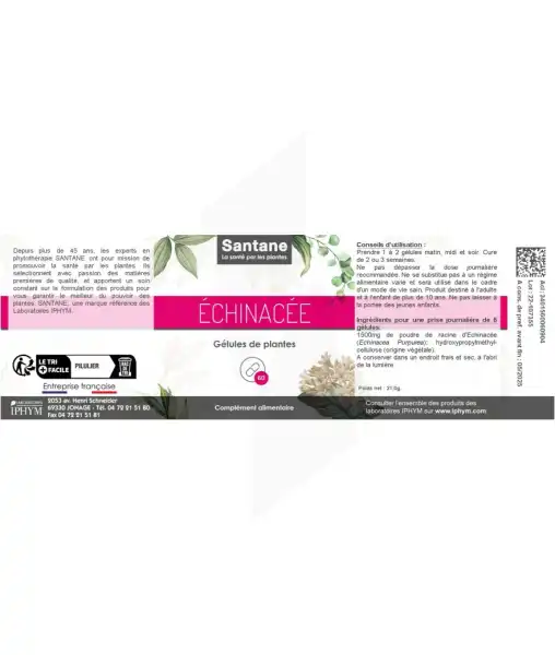 Santane Échinacée Gélules De Poudre De Plantes 250mg B/60