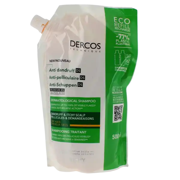 Vichy Dercos Technique Ecorecharge Antipell Ds Shampooing Traitant Pellicules & Démangeaisons Cheveux Secs Recharge/500ml