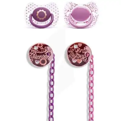 Suavinex Sucette réversible silicone +4mois Couture rose avec attache