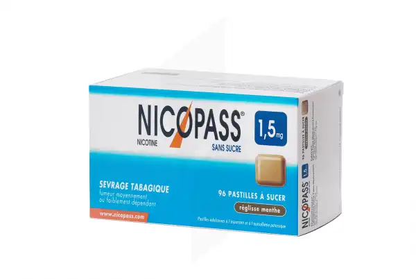Nicopass 1,5 Mg Sans Sucre Reglisse Menthe, Pastille édulcorée à L'aspartam Et à L'acésulfame Potassique