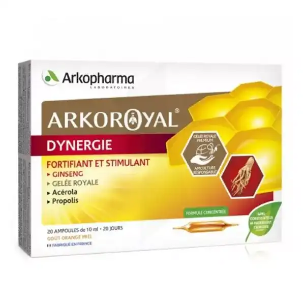 Arkoroyal Dynergie Ginseng Gelée Royale Propolis Solution Buvable 20 Ampoules/10ml