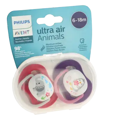 AVENT ULTRA AIR Sucette silicone 6-18mois animaux mauve B/2