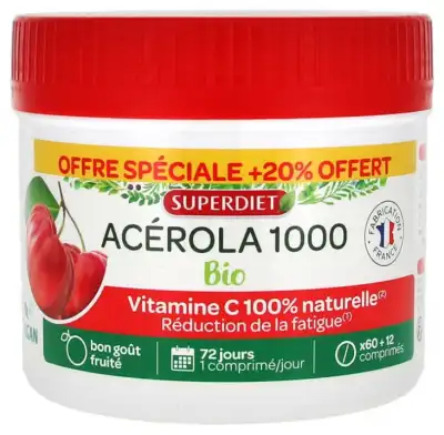 Superdiet Acérola 1000 Bio Comprimés à Croquer Pot/72 à SAINT-GEORGES-SUR-BAULCHE