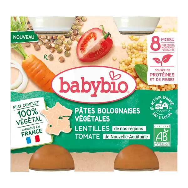 Babybio Alimentation Infantile Pâtes Bolognaises Végétales 2pots/200g