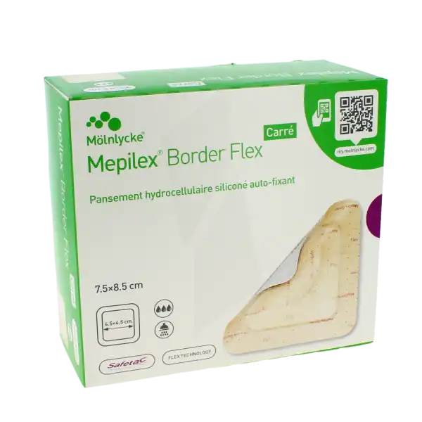Mepilex Border Flex Carre Pansement Hydrocellulaire Adhésif Stérile Siliconé 7,5x8,5cm B/16