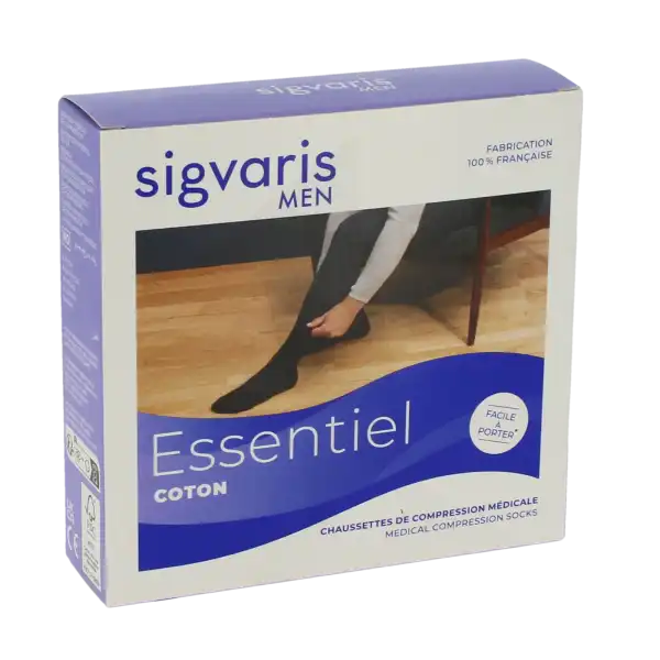 Sigvaris Essentiel Coton Chaussettes  Homme Classe 3 Noir Medium Long