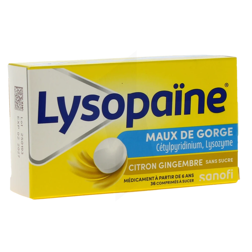 LysopaÏne Cetylpyridinium Lysozyme Citron Gingembre Sans Sucre, Comprimé à Sucer édulcoré Au Sorbitol Et à La Saccharine