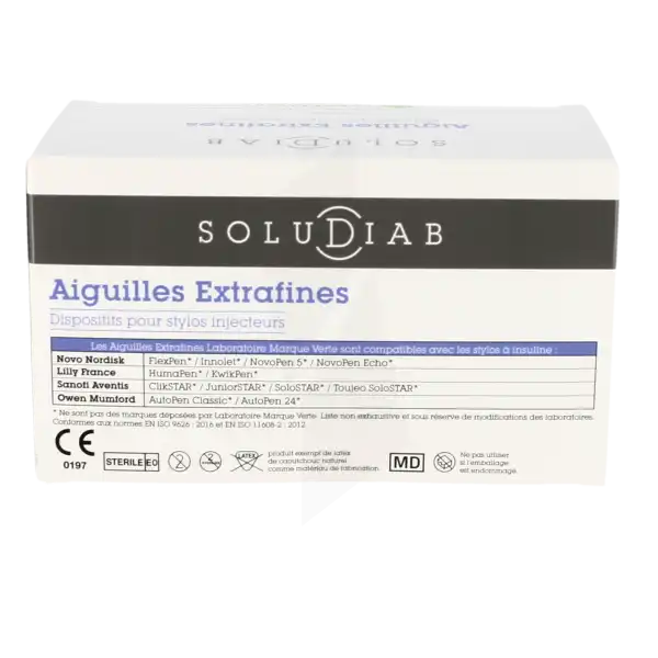 Soludiab Aiguilles Stylos Insuline 5mm Extrafines 32g  Bt100