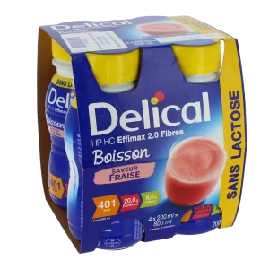 Delical Effimax Boisson Hp Hc Sans Lactose Avec Fibres Nutriment Fraise 4 Bouteilles/200ml