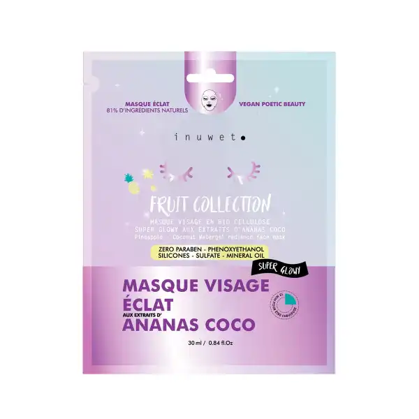 Inuwet. Masque Visage Biocellulose Eclat Ananas Coco