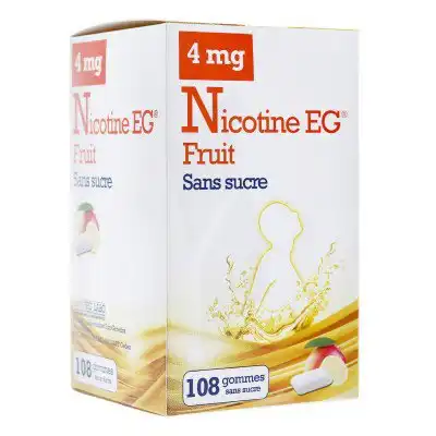 Nicotine Eg 4 Mg Gomme à Mâcher Médicamenteuse Sans Sucre Fruit édulcorée à L'acésulfame Potassique Et Saccharine Plq/108 à VITROLLES