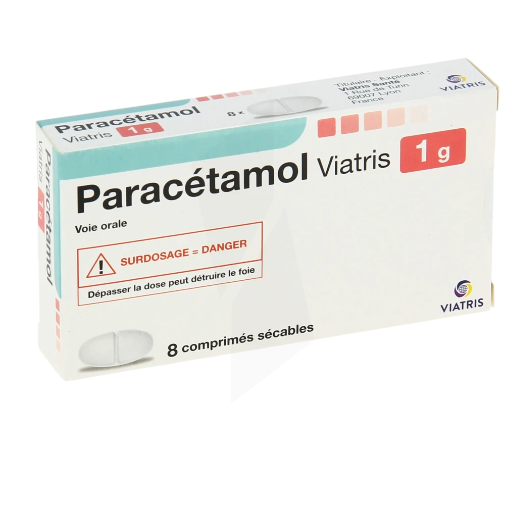Paracetamol Mylan 1 G, Comprimé Sécable Plq/8