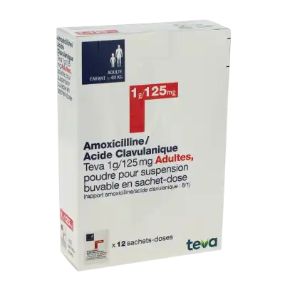 Amoxicilline/acide Clavulanique Teva 1 G/ 125 Mg Adultes, Poudre Pour Suspension Buvable En Sachet-dose (rapport Amoxicilline/acide Clavulanique : 8/1) à Clermont-Ferrand