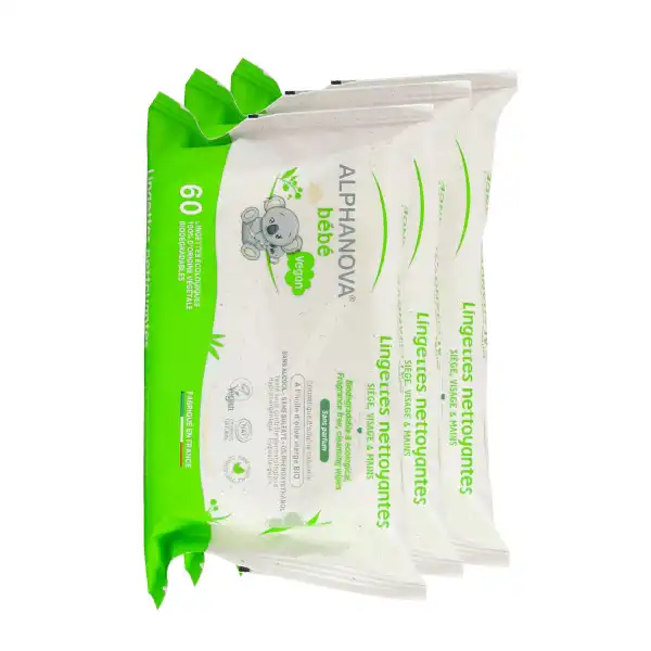 Alphanova Bébé Bio Lingette Biodégradable Huile D'olive Aloé 3pack/60