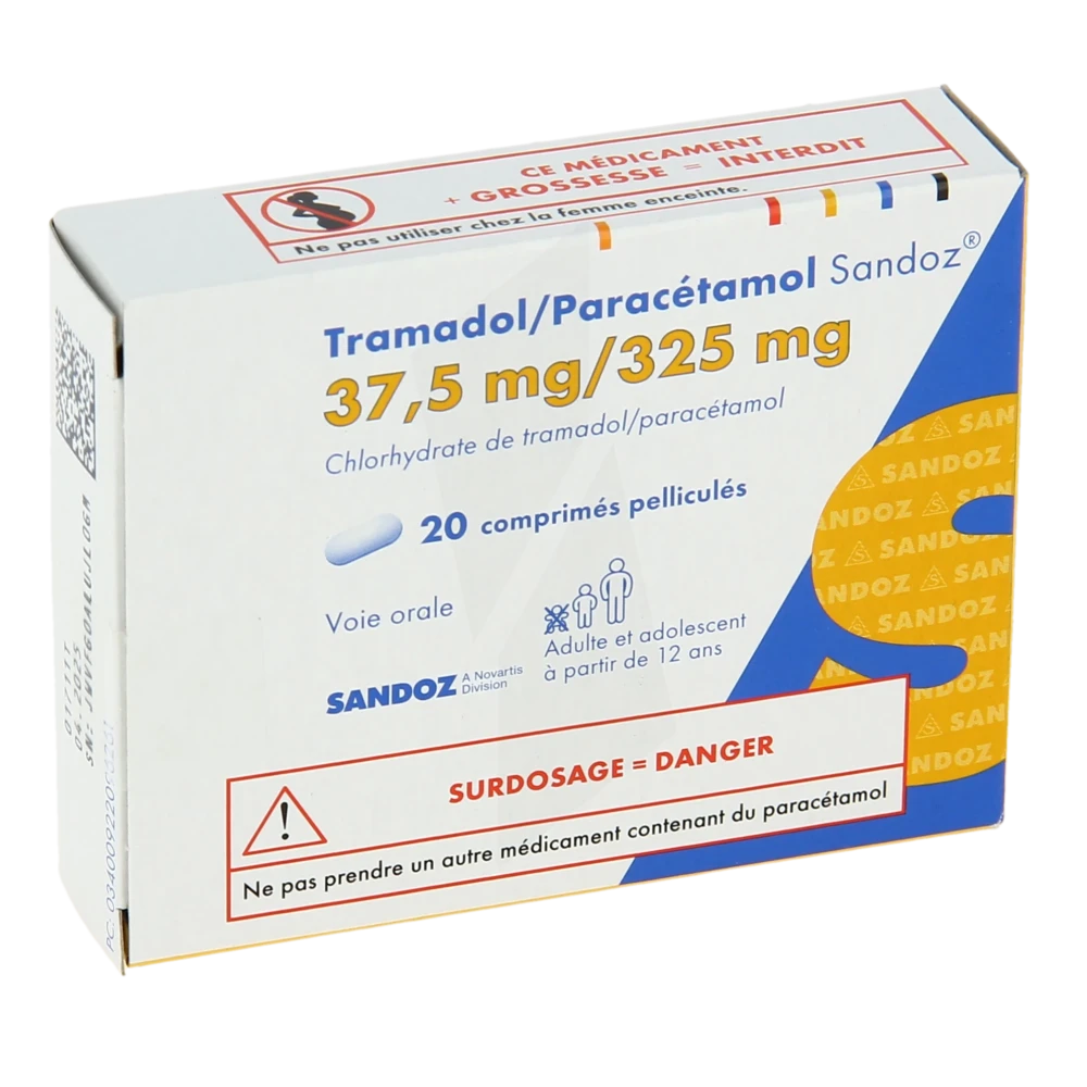 Tramadol/paracetamol Sandoz 37,5 Mg/325 Mg, Comprimé Pelliculé