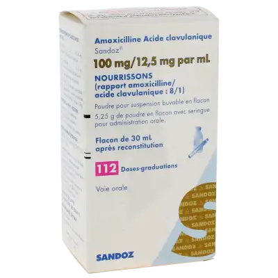 Amoxicilline Acide Clavulanique Sandoz 100 Mg/12,5 Mg Par Ml Nourrissons, Poudre Pour Suspension Buvable En Flacon (rapport Amoxicilline/acide Clavulanique : 8/1) à Paris